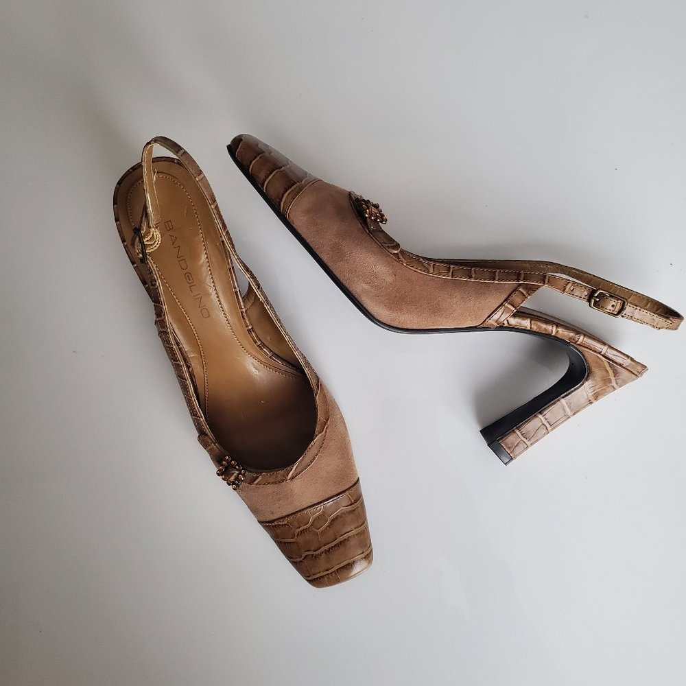 Bandolino Square Toe Slingback Leather Shoes Size 7.5 NWOT